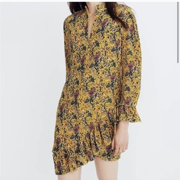 Madewell x Karen Walker Loretta 100% Silk Floral Ruffle Mini Dress - Size 14 - Picture 1 of 16